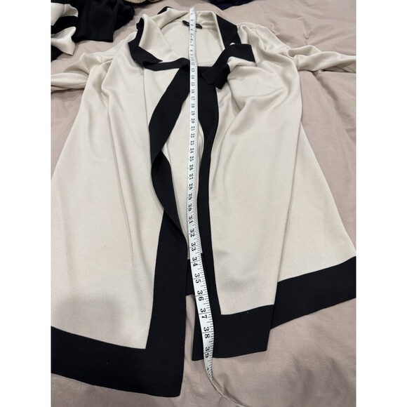 St. John Womens Size M Open Front Cardigan Coat Wool Draped Striped Long Jacket - Picture 5 of 6